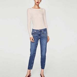 Beaded Zara Woman slim ankle jeans with Pearl embellishment in size 2